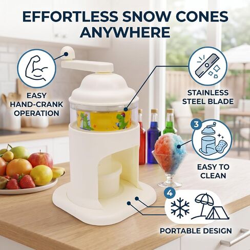 Fdit Manual Ice Shaver, Portable Hand Crank Snow Cone Machine with Ice Tray, Stainless Steel Cutter Crusher for Homemade Slushies Cold Drinks Indoor Outdoor Camping Use in Kuwait