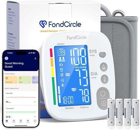Upper Arm Blood Pressure Monitor for Home Use, Digital BP Machine Sphygmomanometer with 398 Reading Memory, Adjustable Arm Cuff 8.6"-17.7" (22-45 cm) Large LCD Display with Bluetooth Sync in Kuwait