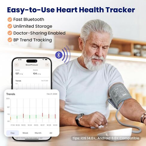 Upper Arm Blood Pressure Monitor for Home Use, Digital BP Machine Sphygmomanometer with 398 Reading Memory, Adjustable Arm Cuff 8.6"-17.7" (22-45 cm) Large LCD Display with Bluetooth Sync in Kuwait