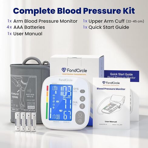Upper Arm Blood Pressure Monitor for Home Use, Digital BP Machine Sphygmomanometer with 398 Reading Memory, Adjustable Arm Cuff 8.6"-17.7" (22-45 cm) Large LCD Display with Bluetooth Sync in Kuwait