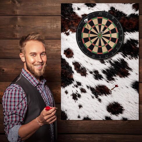 Hoteam Felt Cowhide Dart Board Wall Protectors 36" x 24" Western Cow Print Dart Board Backing Tiles Dartboard Surround Cork Backboard Alternative Dartboard Accessories in Kuwait