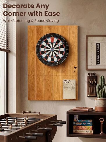 Felt Dart Board Wall Protector Backboard – Foldable 24" x 24" Noise-Reducing Panel with Wood-Grain Finish, Adhesive Pads & Mounting Hardware, Universal Fit for Standard Dartboards, No-Damage Install in Kuwait