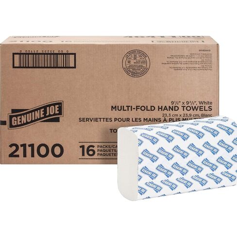 Genuine Joe Multifold Hand Towels, 9.5" x 9.10", 1-Ply, White, 250/Pack, 16 Count in Kuwait
