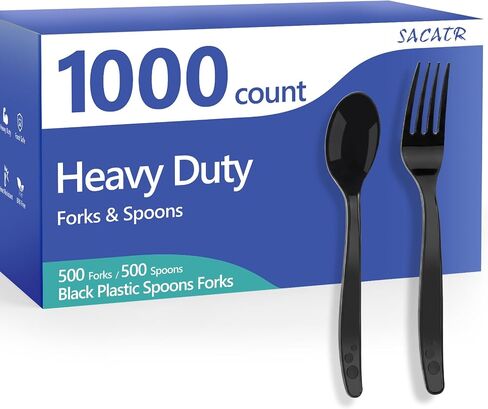 100 Count Plastic Silverware Heavy Duty -50 Forks, 50 Spoons, BPA-Free, Heat Resistant, Disposable Plastic Utensils Set, Plastic Cutlery Set, Plasticware Suitable for Party Everyday Use in Kuwait