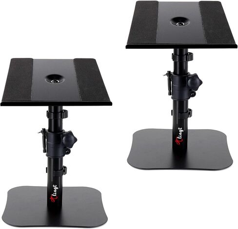 Tlingt Desktop Speaker Stands Pair, Sturdy Flat Base, Height & Tilt Adjusts | Heavy-duty 9.5" x 9" Metal Tray, -10° to +10° Tilt Angle, Universal Flat Base, Perfect for 5"-7" Monitor & Bookshelf Speakers in Kuwait