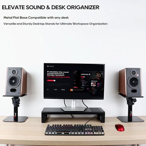 Tlingt Desktop Speaker Stands Pair, Sturdy Flat Base, Height & Tilt Adjusts | Heavy-duty 9.5" x 9" Metal Tray, -10° to +10° Tilt Angle, Universal Flat Base, Perfect for 5"-7" Monitor & Bookshelf Speakers in Kuwait