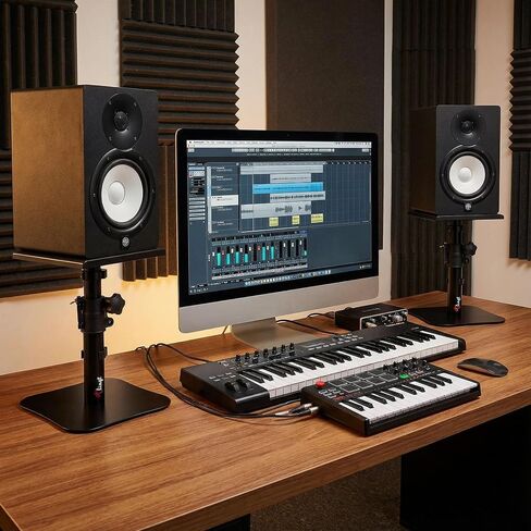 Tlingt Desktop Speaker Stands Pair, Sturdy Flat Base, Height & Tilt Adjusts | Heavy-duty 9.5" x 9" Metal Tray, -10° to +10° Tilt Angle, Universal Flat Base, Perfect for 5"-7" Monitor & Bookshelf Speakers in Kuwait