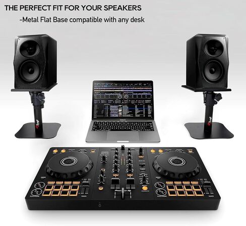 Tlingt Desktop Speaker Stands Pair, Sturdy Flat Base, Height & Tilt Adjusts | Heavy-duty 9.5" x 9" Metal Tray, -10° to +10° Tilt Angle, Universal Flat Base, Perfect for 5"-7" Monitor & Bookshelf Speakers in Kuwait