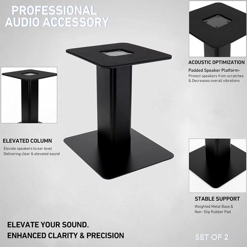 Tlingt Desktop Speaker Stands Pair, 6"x6.7" Metal Tray, 8" Tall | Heavy-duty Metal Tray Perfects for 3"- 4" Monitors & Bookshelf Speakers, Sturdy Flat Base, Compact Size for Home/Studio in Kuwait