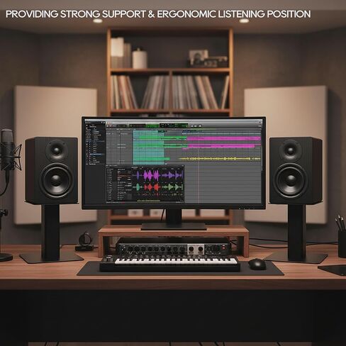 Tlingt Desktop Speaker Stands Pair, 6"x6.7" Metal Tray, 8" Tall | Heavy-duty Metal Tray Perfects for 3"- 4" Monitors & Bookshelf Speakers, Sturdy Flat Base, Compact Size for Home/Studio in Kuwait