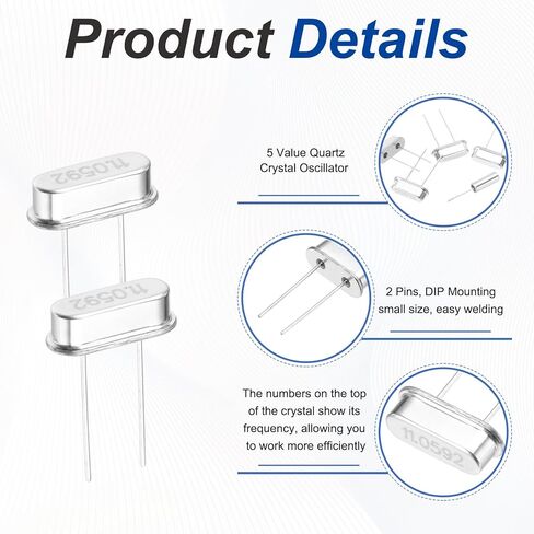 MECCANIXITY 27 Pcs 9 Value Quartz Crystal Oscillator Crystal Resonators Oscillator Assortment Kit DIP 2 Pin Replacements, 6MHz to 24.576MHz in Kuwait
