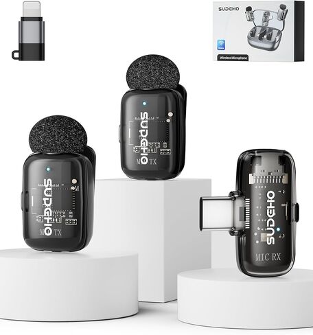 Wireless Mini Lavalier Microphones for iPhone iPad Android with Charging Case, USB C Lapel Mic with Noise Reduction & Voice Changer Mode for Video Recording Vlogging YouTube Interview and Game Chat in Kuwait