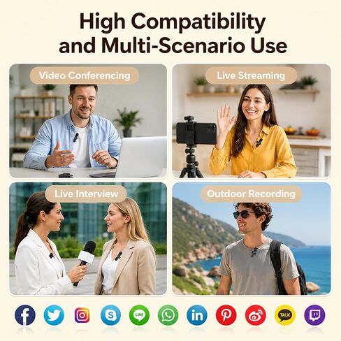 Wireless Lavalier Microphone for iPhone Android, 2 Pack Lapel Mic for Content Creators, Clip-On Mini Mic for Phone Video Recording, Vlogging, YouTube, TikTok, Live Stream, Noise Reduction, Plug & Play in Kuwait