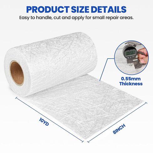 Fiberglass Mat Roll 8" x 10 Yards, 1.5 oz Chopped Strand Mat Roll, Resin Compatible Fiberglass Reinforcement for Boat, RV, Auto & Tub Repair in Kuwait