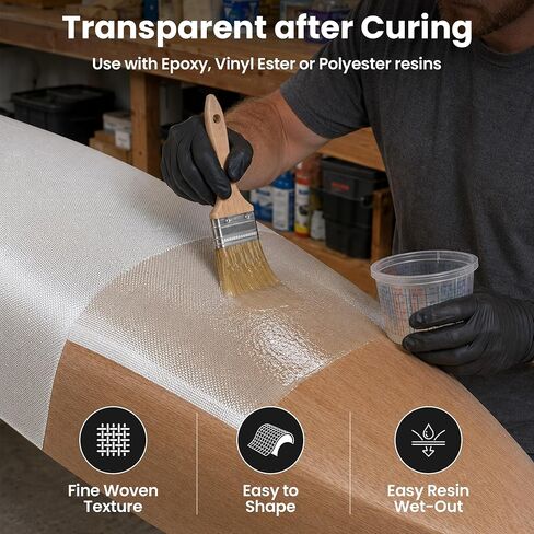 4oz Fiberglass Cloth 50" Wide X 3.3 Yards, Plain Weave Waterproof Fiberglass Fabric for Boat Car Pool Tub Shower Wood Metal Crack Hole Repair in Kuwait