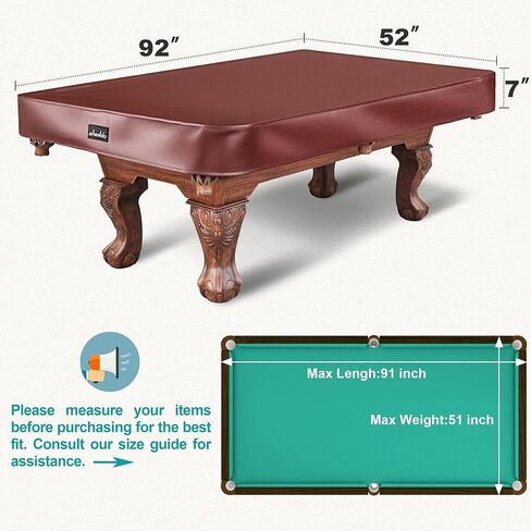 Pool Table Cover, Heavy Duty Leatherette Billiard Pool Table Covers Hard Top, Waterproof & Tearproof Cover for Pool Table 7/8/9 Feet Fitted (Brown/Matte, 7FT-92"LX 52"WX 7"H) in Kuwait