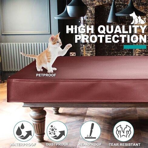 Pool Table Cover, Heavy Duty Leatherette Billiard Pool Table Covers Hard Top, Waterproof & Tearproof Cover for Pool Table 7/8/9 Feet Fitted (Brown/Matte, 7FT-92"LX 52"WX 7"H) in Kuwait