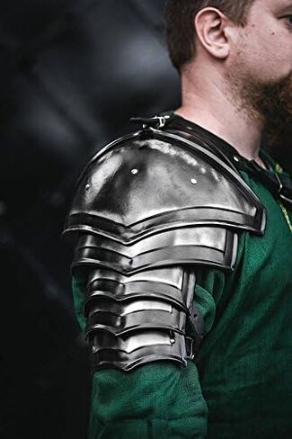 Blackened LARP Shoulder Armor - Steel Armor - Single Pauldron with Belt Across The Chest in Kuwait