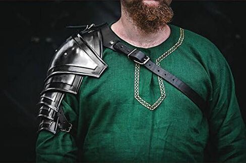 Blackened LARP Shoulder Armor - Steel Armor - Single Pauldron with Belt Across The Chest in Kuwait