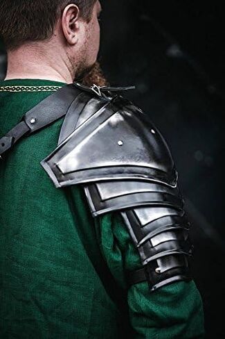 Blackened LARP Shoulder Armor - Steel Armor - Single Pauldron with Belt Across The Chest in Kuwait
