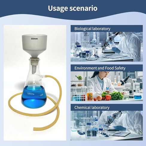 مجموعة قارورة تصفية قمع بوخنر مع مضخة فراغ محمولة | قارورة تصفية قمع بوخنر 1000 مل، قمع سيراميك بوخنر 80 مم مع أنابيب مطاطية، 100 قطعة من ورق الترشيح وسدادة للمختبر in Kuwait