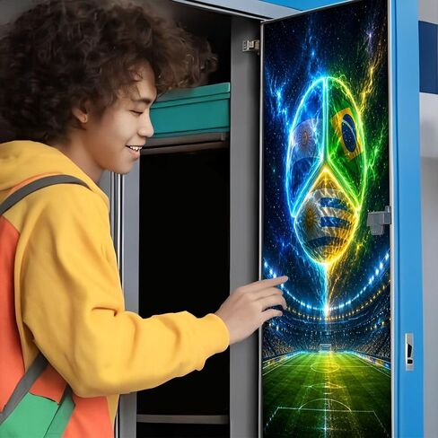 2 Pcs Locker Magnetic Wallpaper Neon Soccer Ball Flags Canada Mexico Stadium Field 12" x 36" Wall Magnetic Sticker Removable Locker Accessories Decor Easy Assembly for Classroom School in Kuwait