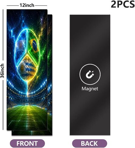 2 Pcs Locker Magnetic Wallpaper Neon Soccer Ball Flags Canada Mexico Stadium Field 12" x 36" Wall Magnetic Sticker Removable Locker Accessories Decor Easy Assembly for Classroom School in Kuwait