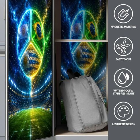 2 Pcs Locker Magnetic Wallpaper Neon Soccer Ball Flags Canada Mexico Stadium Field 12" x 36" Wall Magnetic Sticker Removable Locker Accessories Decor Easy Assembly for Classroom School in Kuwait