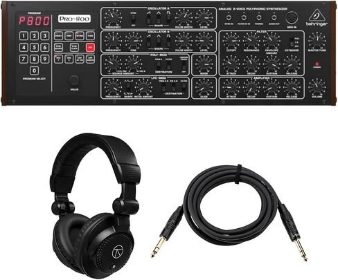 Behringer Pro-800 8-Voice Polyphonic Analog Synthesizer, Bundle with TAPH100 Headphones and Platinum Pro 10' TRS 1/4" Interconnect Cable in Kuwait
