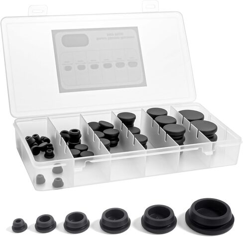 125PCS 8 Sizes Rubber Hole Plugs for Round Holes 1" 3/4" 5/8" 1/2" 3/8" 5/16" 1/4" 1/5" with Snap Locking, Car Wiring Furniture Plugs in Kuwait