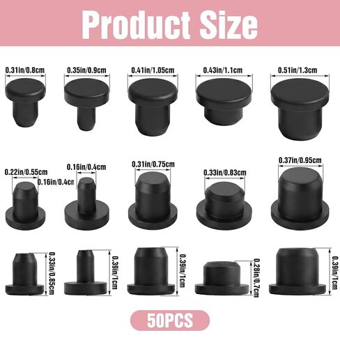 50 Pcs Rubber Plugs Rubber Plugs for Round Holes Stopper Plug Assorted Sizes 4-9.5mm, Round Silicone Waterproof Button Hole End Covers Flexible Stopper for Inner Diameter Hole Bottle Pipe Flower Pots in Kuwait