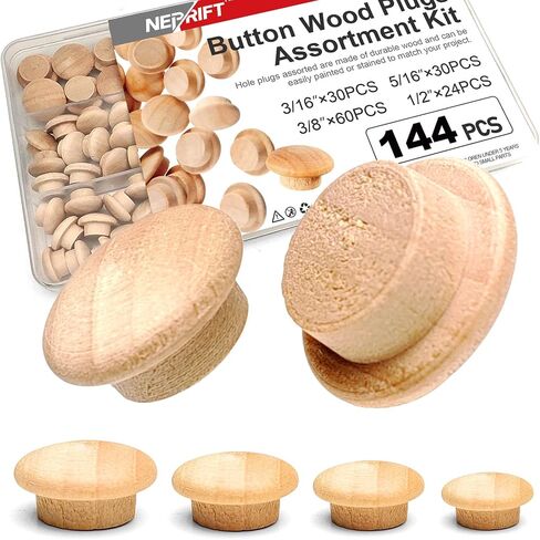 144PCS Wood Plugs Assorted Sizes 3/16 5/16 3/8 1/2 Inch, for Screw Hole Cover in Furniture Cabinet and Woodworking Repair in Kuwait