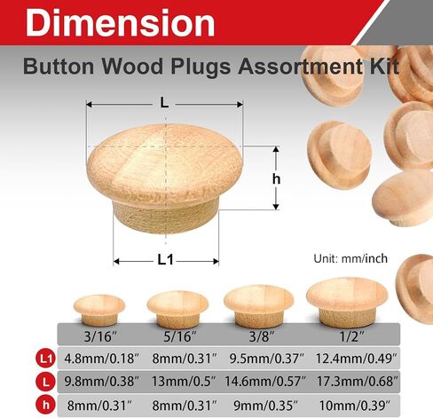 144PCS Wood Plugs Assorted Sizes 3/16 5/16 3/8 1/2 Inch, for Screw Hole Cover in Furniture Cabinet and Woodworking Repair in Kuwait