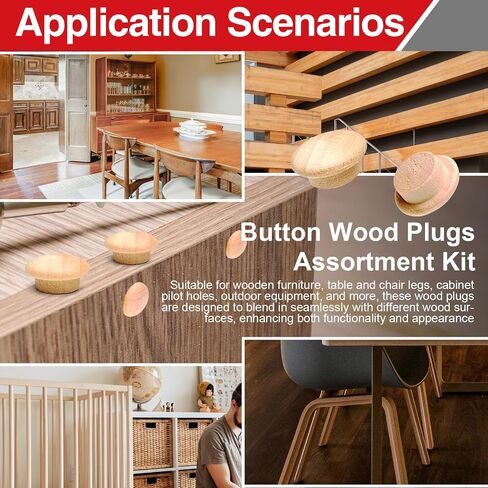 144PCS Wood Plugs Assorted Sizes 3/16 5/16 3/8 1/2 Inch, for Screw Hole Cover in Furniture Cabinet and Woodworking Repair in Kuwait