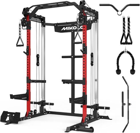 Mikolo Power Cage, 2000LB Power Rack with Independent Dual Pulley System, Multi-Function Home Gym Workout Machine for Cable Crossover and Squat in Kuwait