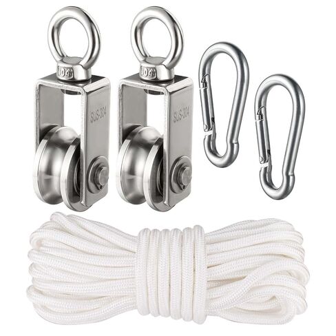 Cable Pulley Block Stainless Steel Swivel with 32FT Rope and Hook,for Garage,Attic,Kayak,Deer Hanging,Gym Equipment,550LB Lifting, 2 Pack in Kuwait