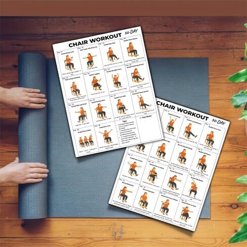 30-Day Chair Workout Poster – Seated Exercise Chart for Seniors & Beginners, Low-Impact Chair Yoga & Stretching Routine, Home Gym Wall Decor & Fitness Guide in Kuwait