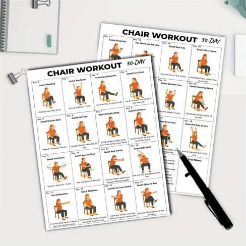 30-Day Chair Workout Poster – Seated Exercise Chart for Seniors & Beginners, Low-Impact Chair Yoga & Stretching Routine, Home Gym Wall Decor & Fitness Guide in Kuwait