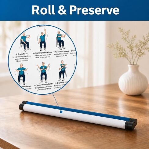 lionpower Tai Chi Chair Workout Chart for Seniors, Chair Tai Chi for Seniors Wall Poster, Tai Chi for Beginners Seated Chair Exercise Chart, Balance & Flexibility Guide for Men, 16 x 24 in in Kuwait