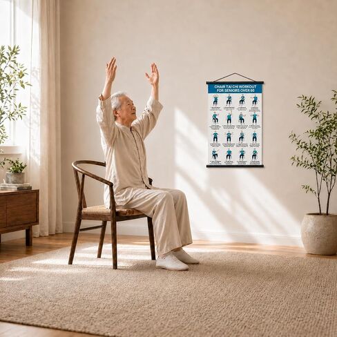 lionpower Tai Chi Chair Workout Chart for Seniors, Chair Tai Chi for Seniors Wall Poster, Tai Chi for Beginners Seated Chair Exercise Chart, Balance & Flexibility Guide for Men, 16 x 24 in in Kuwait