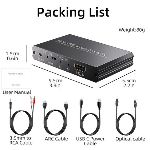 ARC Audio Extractor,4k 60Hz, ARC/eARC to Optical 3.5mm Converter | Support CEC Volume Control ,Compatible with PCM2.0 Dolby DTS 5.1 for DVD, Fire TV Stick,HDTV to Soundbar,Amplifier in Kuwait