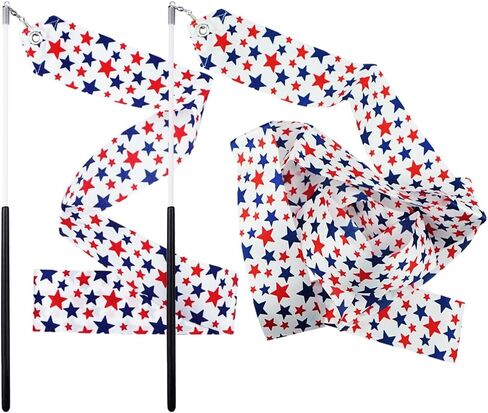 Star White Dance Ribbons Rhythmic Gymnastics Ribbon Dancing Streamers for Baton Twirling Wands Artistic Dancing Training Supplies, 2 Pack in Kuwait