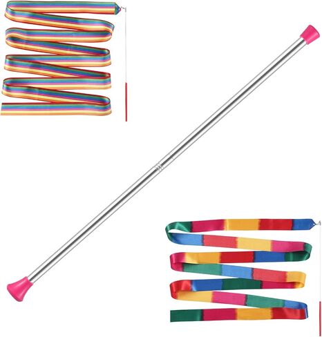 Baton Twirling, Dance Baton for Kids 28 Inches Stainless Steel Material - Includes 1 Gymnastics Wand & 2 Dance Ribbons, Easy to Use for Dance Beginners (Pink) in Kuwait