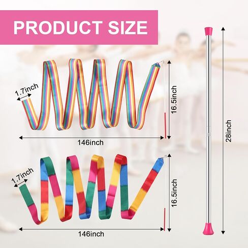 Baton Twirling, Dance Baton for Kids 28 Inches Stainless Steel Material - Includes 1 Gymnastics Wand & 2 Dance Ribbons, Easy to Use for Dance Beginners (Pink) in Kuwait