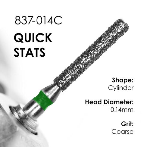 Medidenta Galil Diamond Multi-Use Dental Bur - Cylinder/Flat End Cylinder Shape Coarse Grit 837-014C, FG Shank, 1.4mm Head Diameter, High-Speed Cutting for Crown Prep & Restoration (10 Pack) in Kuwait