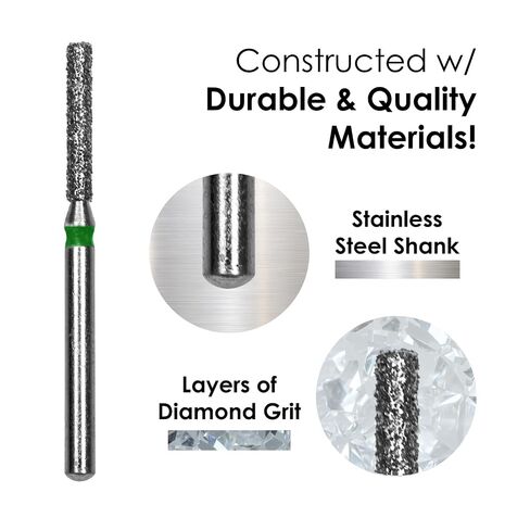 Medidenta Galil Diamond Multi-Use Dental Bur - Cylinder/Flat End Cylinder Shape Coarse Grit 837-014C, FG Shank, 1.4mm Head Diameter, High-Speed Cutting for Crown Prep & Restoration (10 Pack) in Kuwait