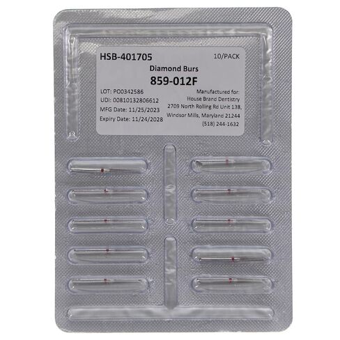 401705, HSB FG 859-012F Needle Fine Grit Diamond Burs 10/Pk, Precision Dental Cutting & Finishing Rotary Instruments in Kuwait
