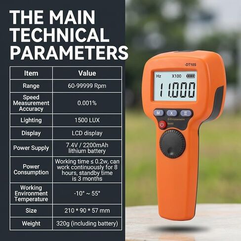 Professional LED Stroboscope - Handheld Digital Tachometer for RPM/FPM Measurement, 60-99999 Range, 0.001% Precision Strobe Light with 360° Dial - Rechargeable Non-Contact Speed Analyzer in Kuwait