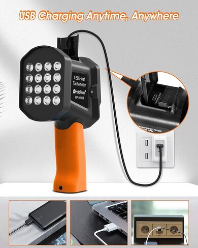 ستروبوسكوب LED 60-100000 دورة في الدقيقة، مقياس سرعة الدوران الرقمي WapoRich مع 16 مصباح LED، قابل لإعادة الشحن عبر USB، شاشة LCD للمحرك والمروحة (RQ-8000B) in Kuwait