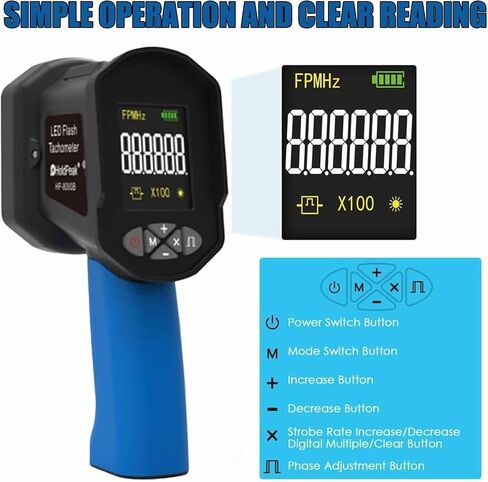 ERICAT Non-Contact Digital Stroboscope, Handheld Digital Strobe Tachometer with 16 Lamp Beads, Measurement Range 60-99999 FPM & High Accuracy 0.001%, for Fan, Motor Engine, Tire, Speed Test in Kuwait